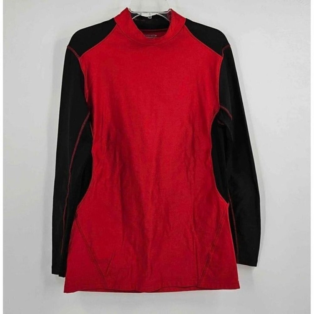 Layer 8 Performance Quick Dry Base Layer LS Red/Black Mock Neck Shirt Sz XL